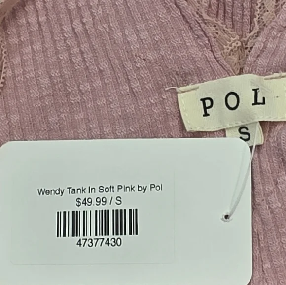 POL Wendy Lace Ribbed Tank Soft Pink Boho Coquette Boutique NWT Small - Picture 6 of 8